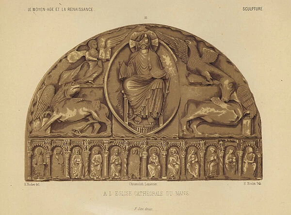 Jesus Christ in Majesty, sculpture from Le Mans Cathedral, France (chromolitho)