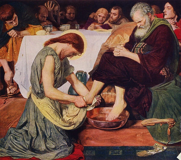 Jesus Christ washing St Peters feet (colour litho)