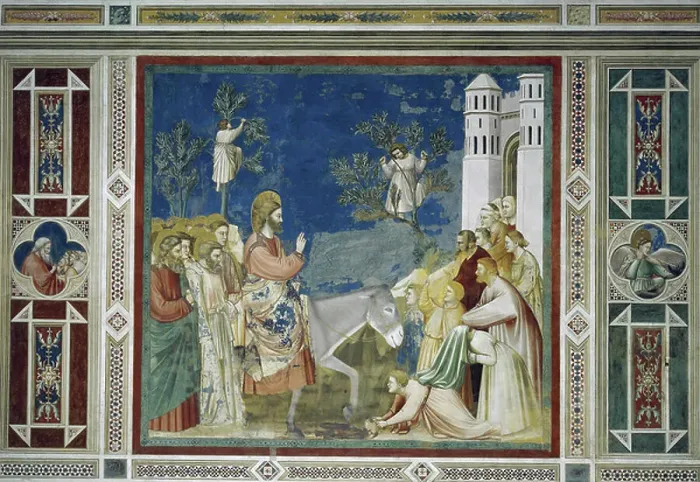 Framed Print : Jesus entry into Jerusalem, Detail from Life and Passion of Christ, by Giotto, 1303-1305, fresco