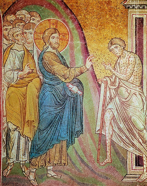 Jesus healing a leper (mosaic)