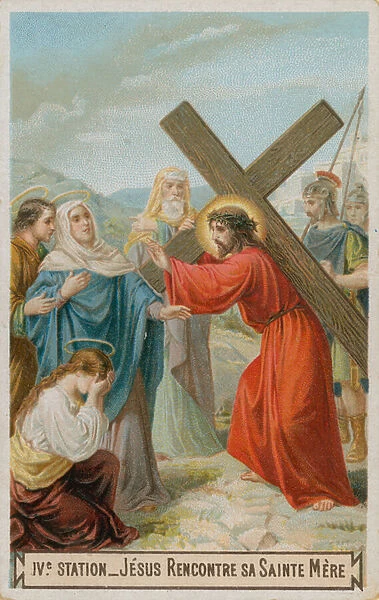 Jesus meets his mother. The fourth Station of the Cross (chromolitho)