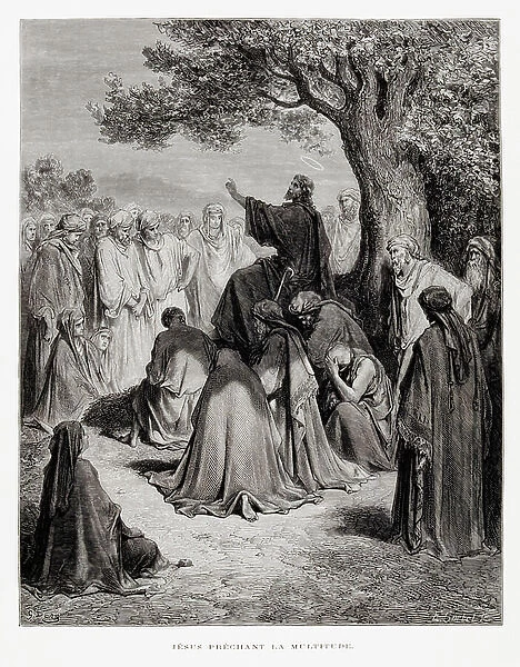 Jesus preaching the Sermon on the Mount, Illustration from the Dore Bible, 1866