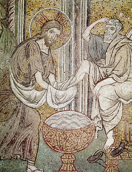 Jesus and St. Peter, detail from Jesus washing the feet of the apostle (mosaic)