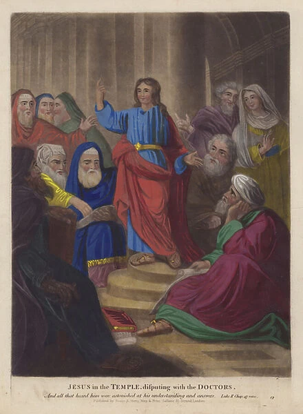 Jesus in the Temple, disputing with the doctors (colour litho)