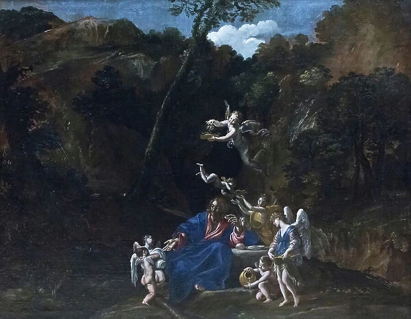 Jesus tended by the angels, 1605 circa, Giovanni Lanfranco (oil on canvas)
