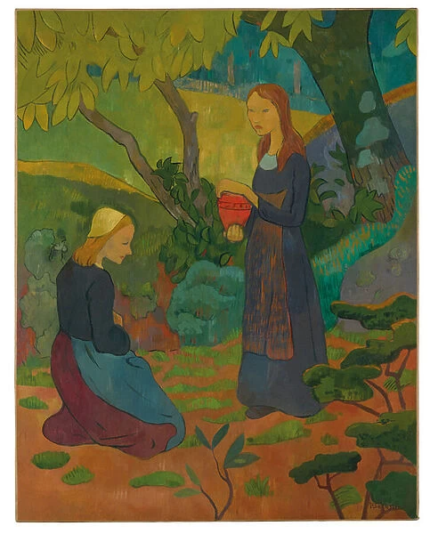 Jeune bretonne au pot vermillon et fillette agenouillee, 1892 (oil on canvas)