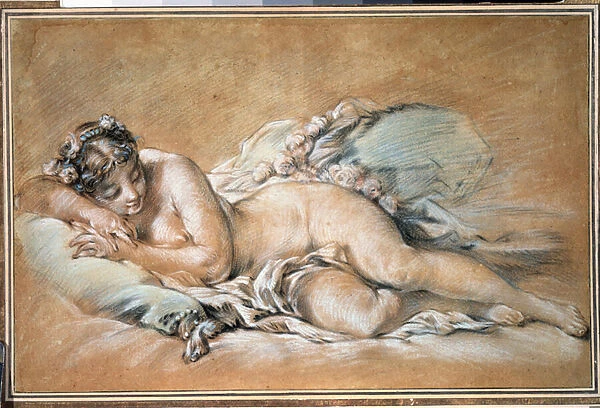'Jeune femme endormie'(Sleeping young woman) Sanguine et pastel de Francois Boucher (1703-1770) 1758 Musee Pouchkine, moscou