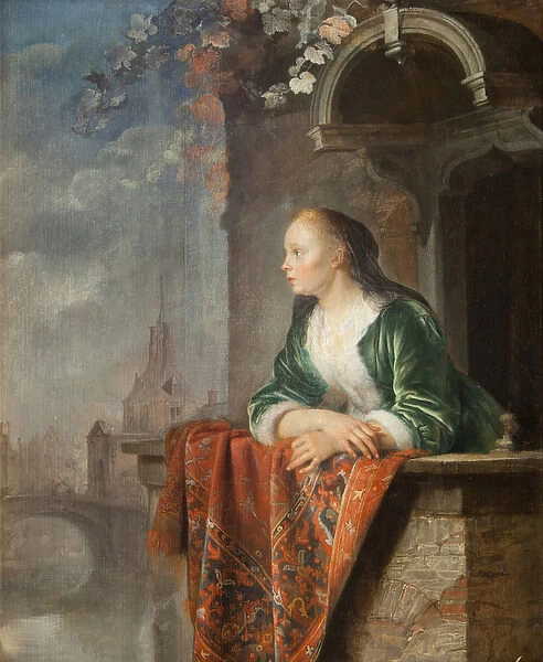 Jeune femme sur un balcon - Young woman on a balcony - Gerard (Gerrit) Dou (1613-1675)