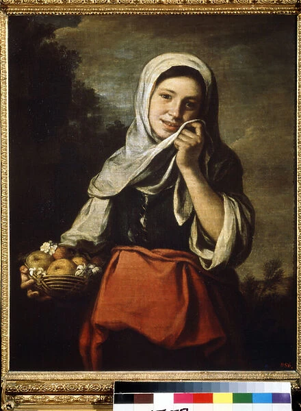 Jeune fille marchande de fruits (Girl Selling Fruit). Peinture de Bartolome Esteban Murillo (1617-1682), 1650-1660. Huile sur toile. Espagne, style baroque. Musee des Beaux Arts Pouchkine, Moscou