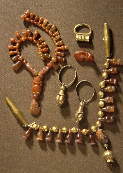 Jewellery, Canaanite, from Deir al-Balah, Gaza, c. 14th century BC (gold & precious stones