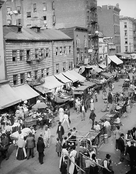 Jewish market on the East Side, New York, c. 1890-1901 (b  /  w photo)