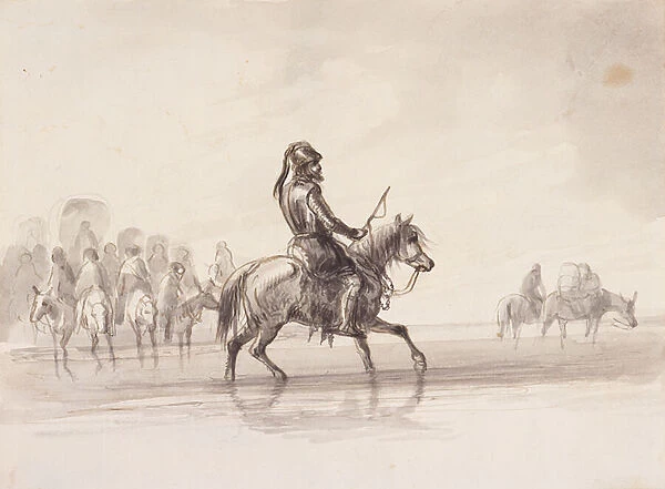 Jim Bridger, in a Suit of English Armour, c. 1837 (pen and ink and wash on paper)