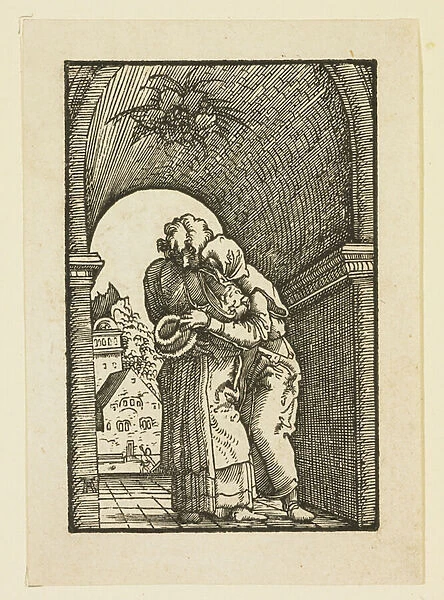Joachim Embracing St. Anne (woodcut)