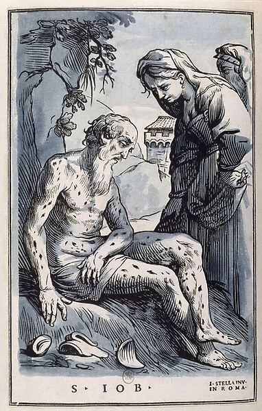 Job covered with sores (coloured engraving)