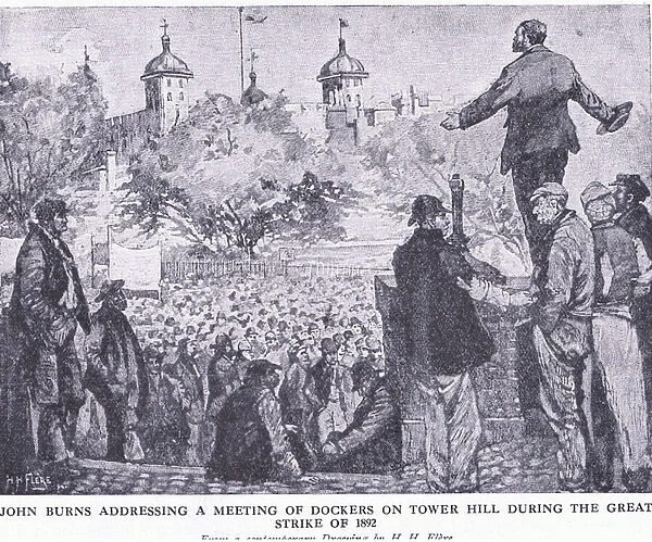 John Burns addressing a meeting of dockers on Tower Hill during the Great Strike of 1892