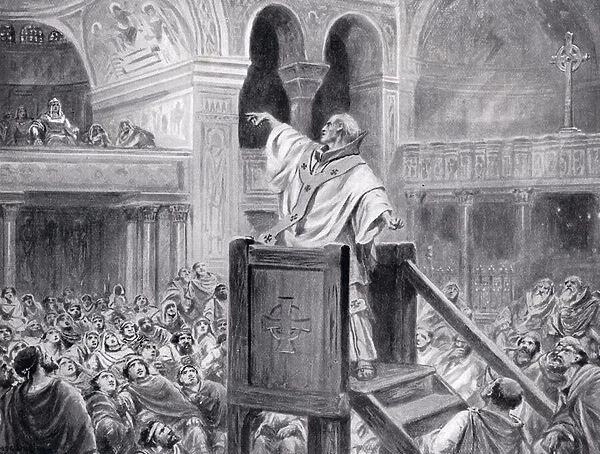 John Chrysostom Preaching in Constantinople, illustration from Hutchinsons History of the Nations, 1915 (litho)