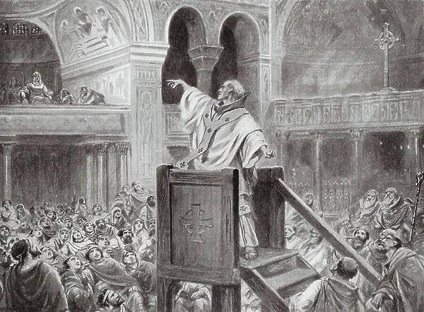 John Chrysostom preaching in Constantinople (litho)