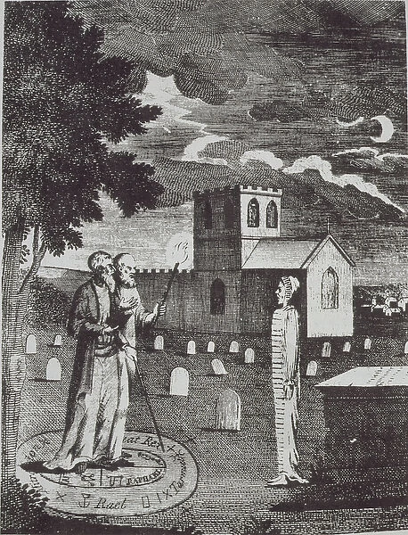 John Dee and Edward Kelly summoning the Dead, from a History of Magic