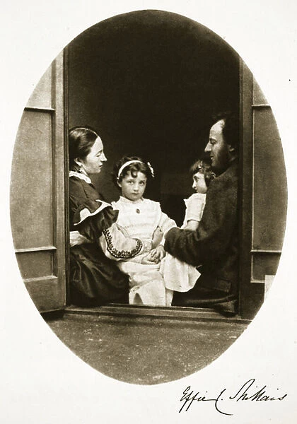 John Everett Millais with his wife and daughters, 21st July 1865 (sepia photo)