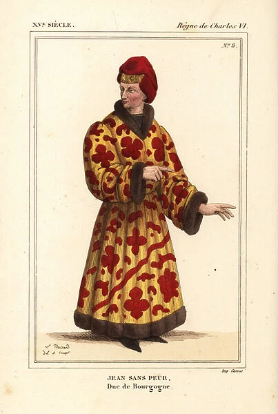 John the Fearless, John I of Burgundy, John Without Fears, Count of Nevers, Duke of Burgundy, 1371-1419. Handcoloured lithograph by Leopold Massard after an original portrait in Roger de Gaignieres