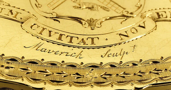 Detail of the John Jay Freedom Box, 1784 (gold)
