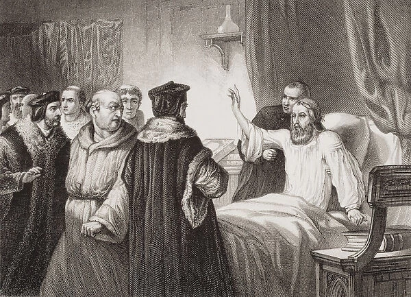 John Wycliffe (c. 1330-84) on his sickbed assailed by the friars at Oxford, 1378