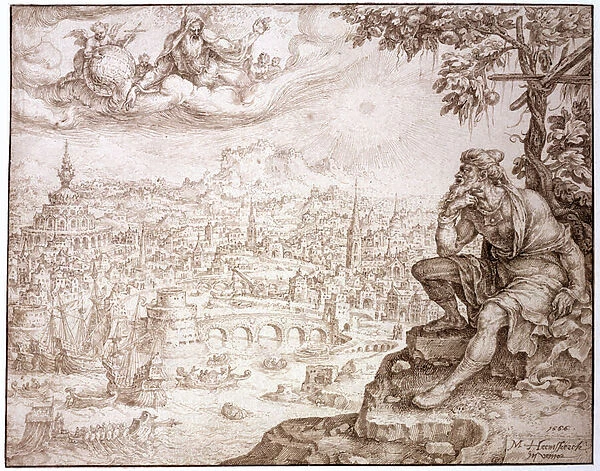 Jonah, Seated Under the Gourd, Contemplates the City of Nineveh