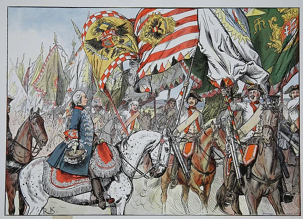 In the jubilation of victory, Hohenfriedberg, 4th June 1745 (colour litho)