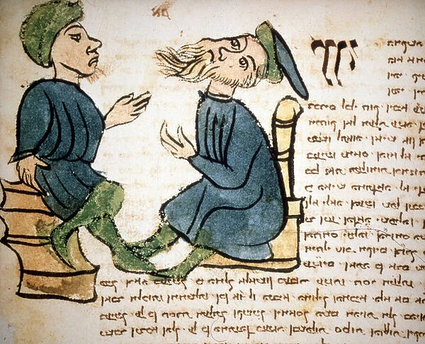 Judaism: Representation of the learning of a rabbi. 15th century manuscript