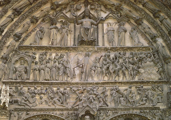 Last Judgement, tympanum of the central portal of West facade, 13th century (stone)