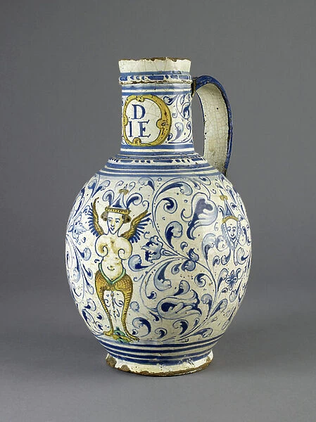 Jug, 1630 (earthenware, tin-glazed, delftware)