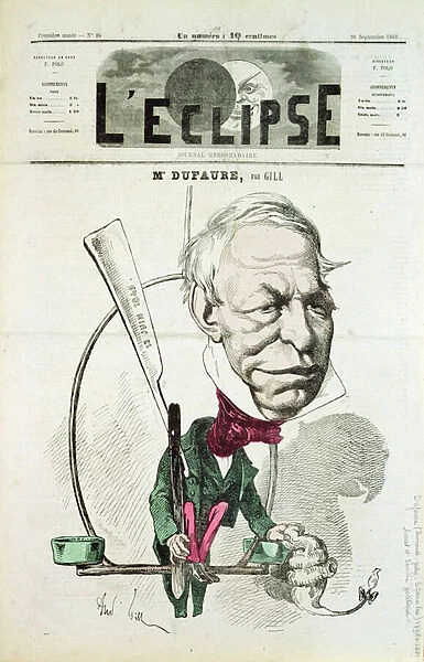 Jules Armand (Jules-Armand) Dufaure (1798-1881), French lawyer and politician. Cover in L Eclipse, September 20, 1868, Paris (colour litho)))