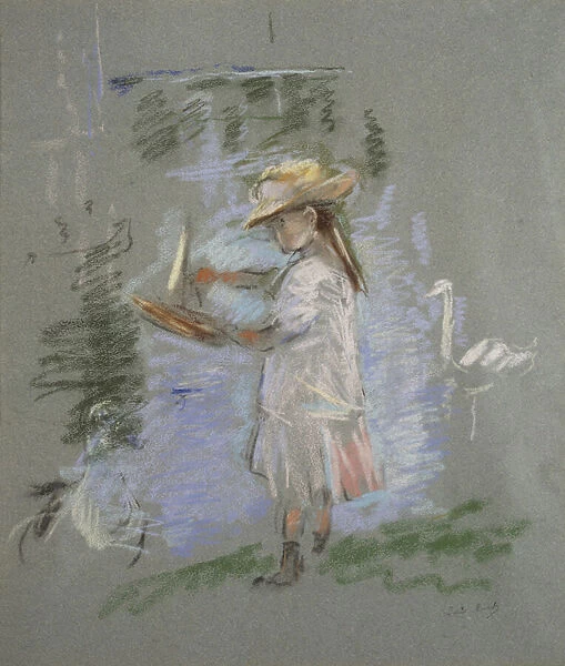 Julie in Pink by the Lakeside (recto), 1886 (pastel on blue paper)