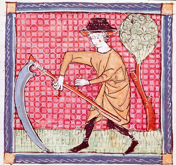 June: a peasant holding a sickle. Miniature taken from 'Breviaire d amour'