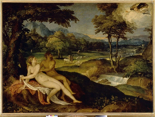 Jupiter et Io. Peinture de Lambert Sustris (1515 ou 1520 - apres 1591), huile sur toile, entre 1558 et 1563. Art italien (Venise), 16e siecle, manierisme. State Hermitage, Saint Petersbourg