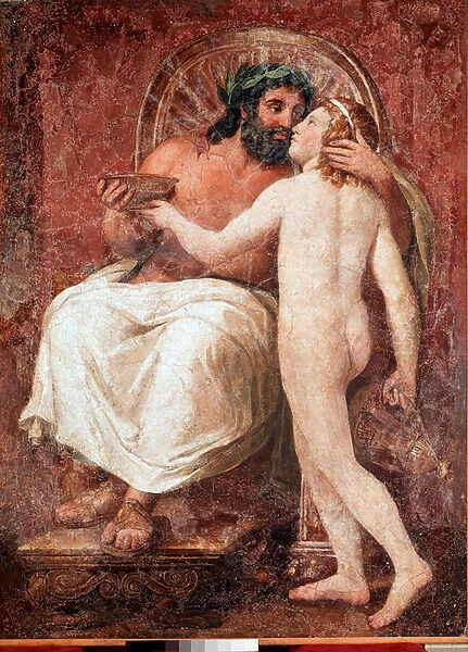 Jupiter and Ganymede Zeus kissing his lover Ganymede. Fresco on canvas by Anton Raphael