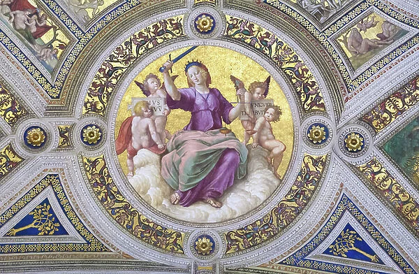 Justice, 1508, Raphael, 1483-1520, ceiling of the room of the signature, Raphael rooms, fresco, Vatican museums, Rome, Italy