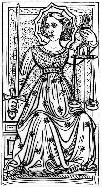 Justice, after a tarot card from the Gringonneur pack (engraving)