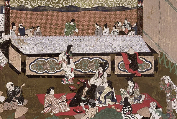 Kabuki theatre at a fair in Kyoto, illustration after a 17th painting from Kokka, November 1924 (colour litho)
