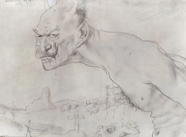 Kaiser Wilhelm as the Devil, 1914 (pencil on paper) (b  /  w photo)