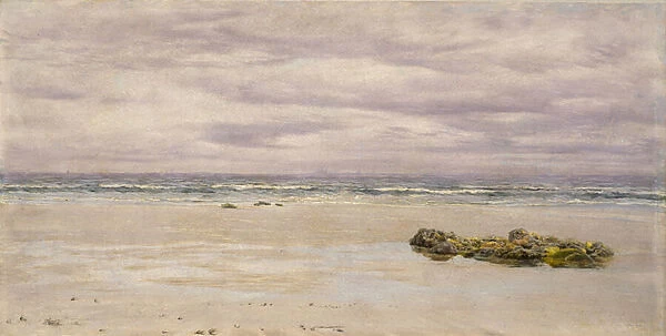 Kennack Sands, Cornwall, at Low Tide, 1877 (oil on board, mounted as a drawing)