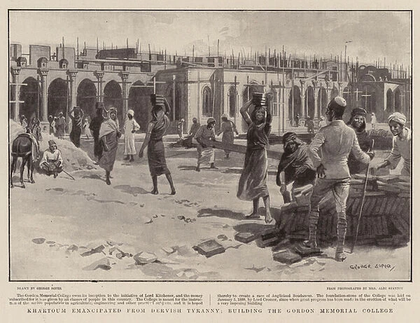 Khartoum emancipated from Dervish Tyranny, building the Gordon Memorial College (engraving)