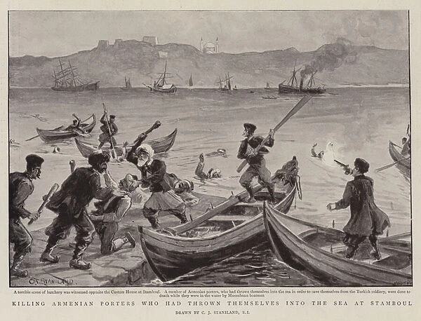 Killing Armenian Porters who had thrown themselves into the Sea at Stamboul (litho)