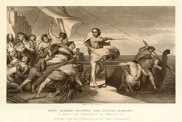 King Alfred inciting the Anglo Saxons (engraving)