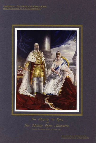 King Edward VII and Queen Alexandra in their coronation robes, 26 June 1902 (colour litho)