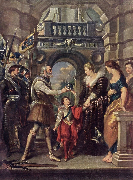 King Henri IV of France with Marie de Medici in 16th century (lithograph)