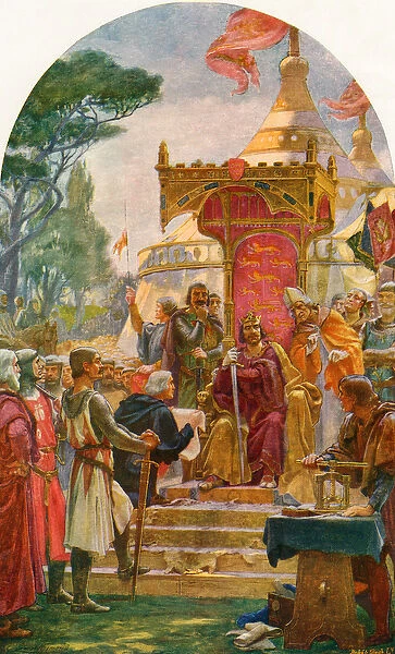 King John granting the Magna Carta at Runnymede, on the bank of the River Thames near Windsor