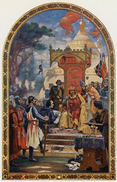 King John signing Magna Charta (colour litho)