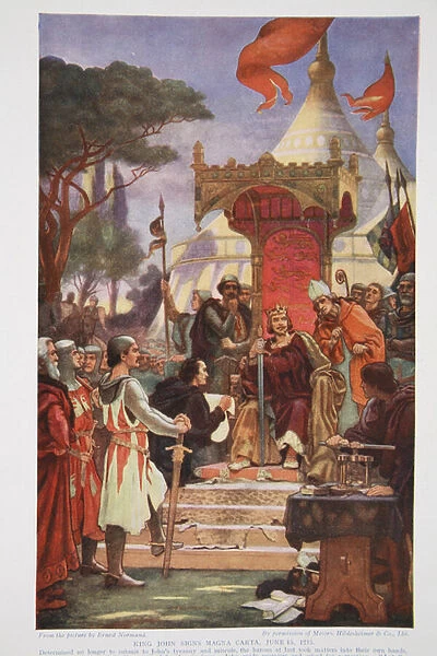 King John signs the Magna Carta, 15 June 1215, illustration from Hutchinson