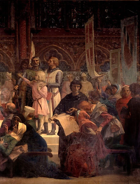 King Louis IX said Saint Louis (1214-1270) rendering justice Painting by Alexandre